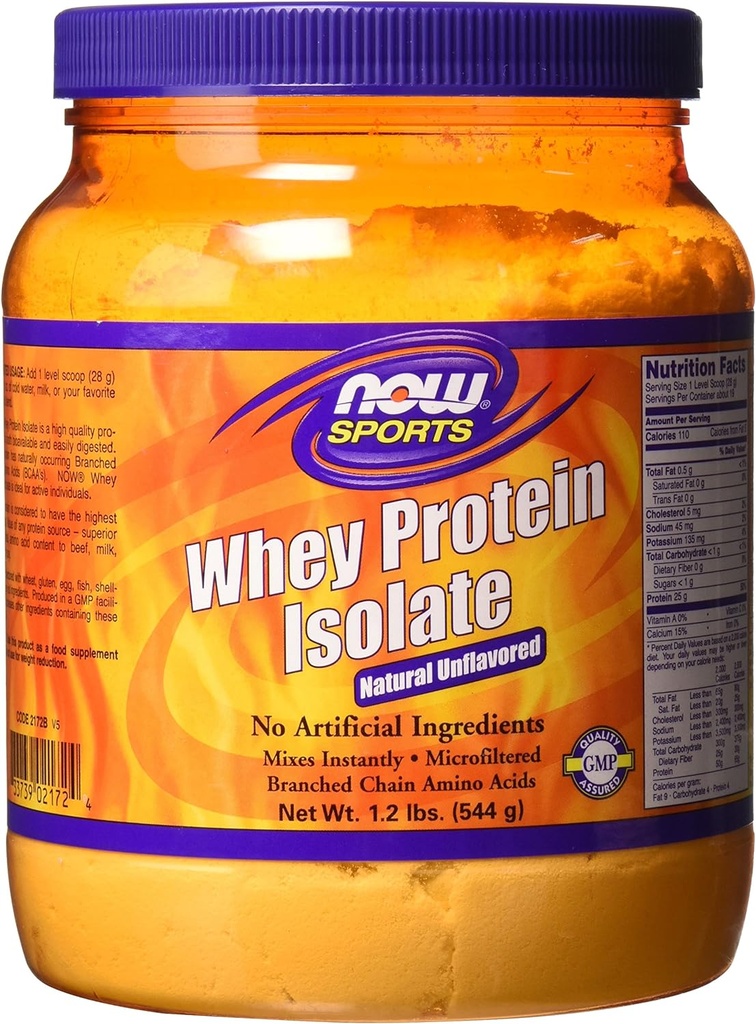 NOW Sports Whey Protein Isolate Powder com BCAAs - Sem sabor - 1,2 lb