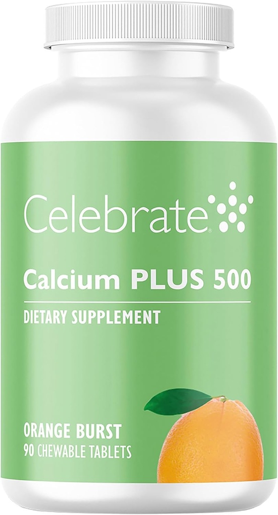 Celebrate Vitamins Calcium Plus 500 Bariatric Calcium Citrate with Vitamin D3 Chewable, 500 mg, Gluten-Free & Sugar-Free, Calcium Citrate for Bariatric Patients, Orange Burst, 90 count