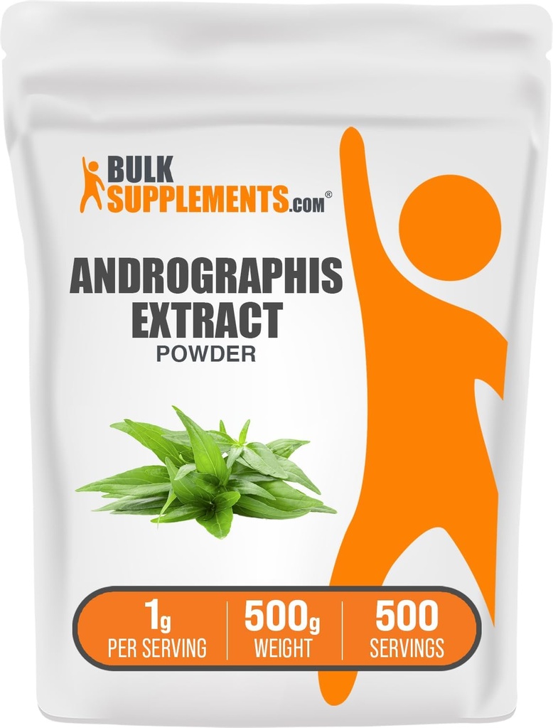 BulkSupplements.com Andrographis Extract Powder - Andrographis Paniculata, Kruidensupplement - Glutenvrij, 1g per portie, 500g (1.1 lbs) (verpakking van 1)