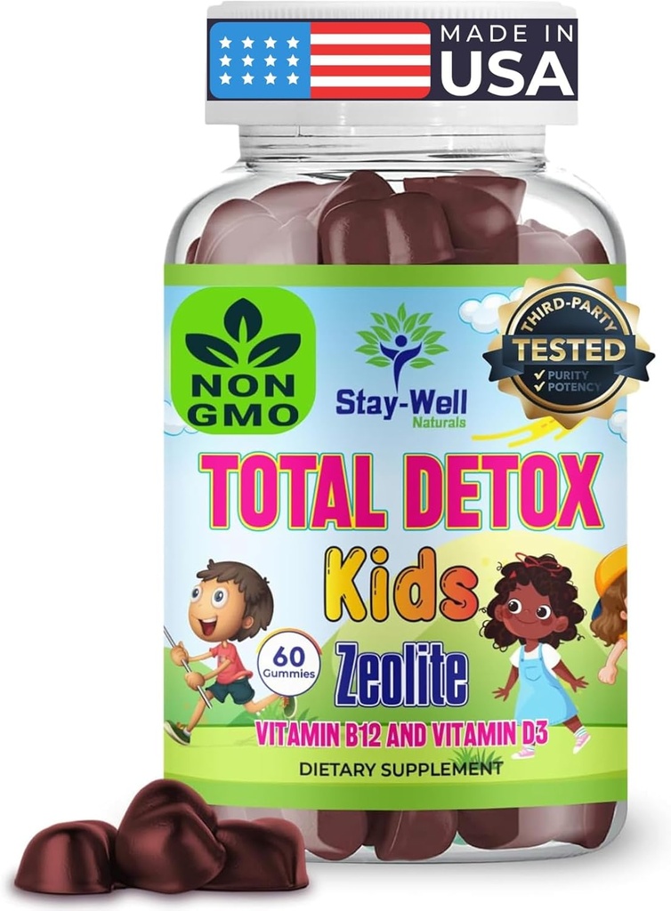 Natural Zeolite Heavy Metal Kids, Chewable Gummy, Micronized Zeolite, Total Body Metal Cleanse, Toxin Cleanse, Non-GMO, 60 Mixed Berry Gummies