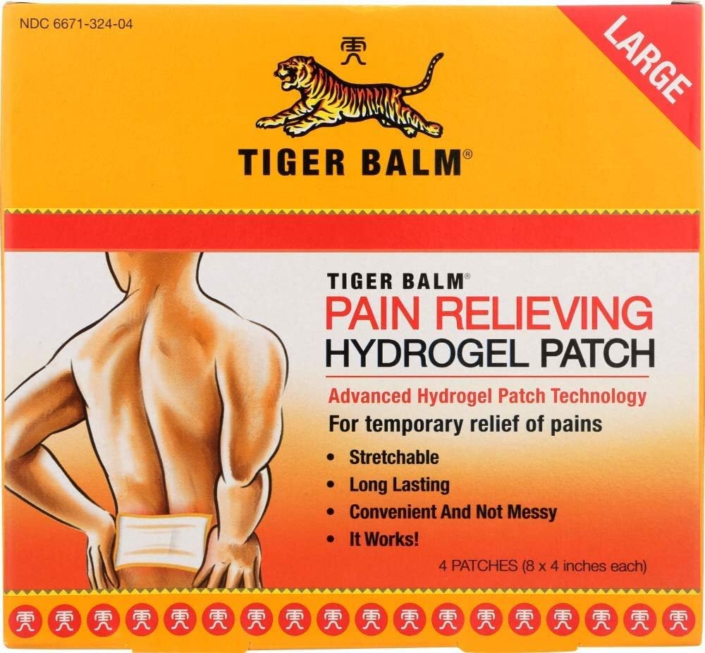 Tiger Balm Pain Relieving Large Patch, 4 "x 8", 4 / pack - Pack Relieving Patch - Dla tymczasowej ulgi drobnych acha mięśni i łączników - Uformowane z Menthol, Kamphor i Capsicum - Fast- aktorstwo
