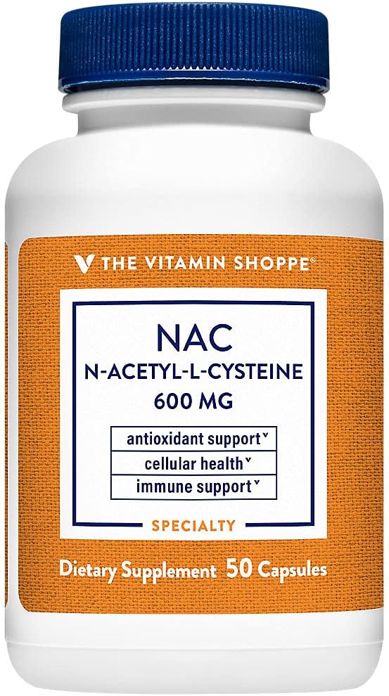 A vitamina Shoppe NAC N-Acetyl-L-Cysteine - promove a saúde celular, o apoio inmune e antioxidante - 600 MG (50 cápsulas)