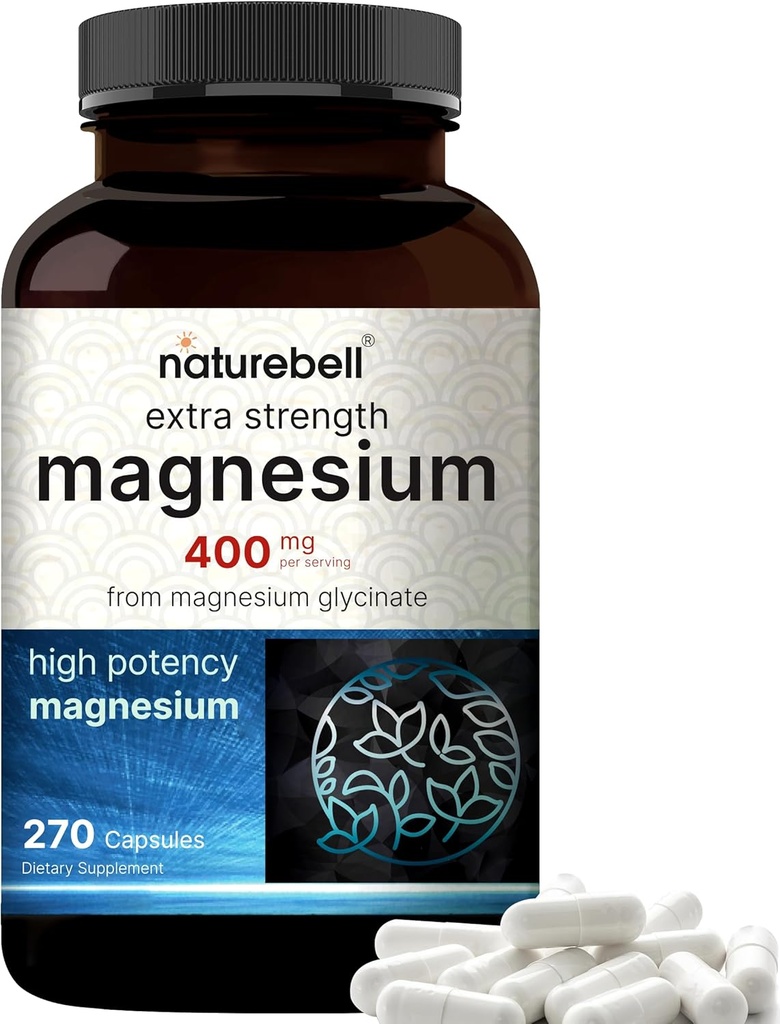 Naturebell Magnézium Glicinate 400mg Elemental, 270 Caputanetic 124; 100% kelátált magas abszorpciójú Aprovement 124; Támogató Izom, Csont- és Szív-egészség