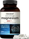 NatureBell Magnesio Glycinate 400mg Elemental, 270 Cápsulas | 100% Chelado para alta absorción | Soporta músculos, ósos e saúde cardíaca | Non-GMO, Gluten-Free, Vegan