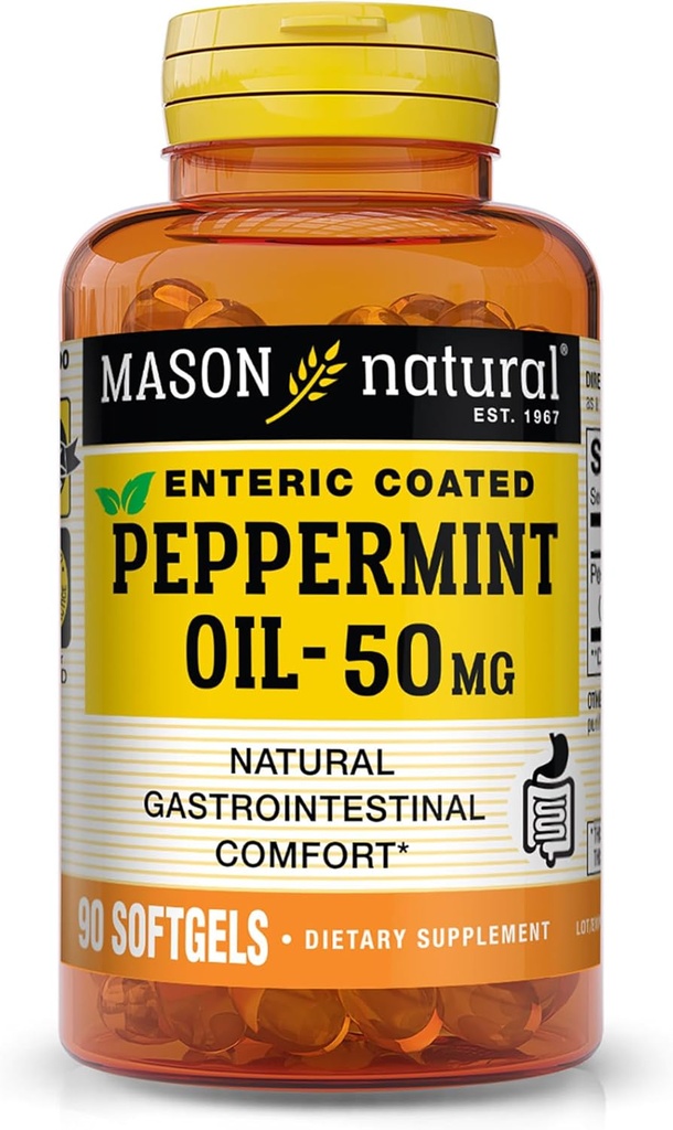 MASON NATURAL Peppermint Oil 50 mg Kapic Kaplama, 90 Günlük Gastrointestinal Desteği Normal Fonksiyonling Bowel, Softgel Pills