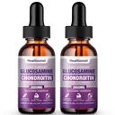 2 Pack Glucosamine Chondroitin MSM Liquid Drops, Extra Strength Joint Support Supplement for Adults Men & Women, Quercetin Boswelia, Bromelain, Antioxidant Immune Support (4 Fl oz)