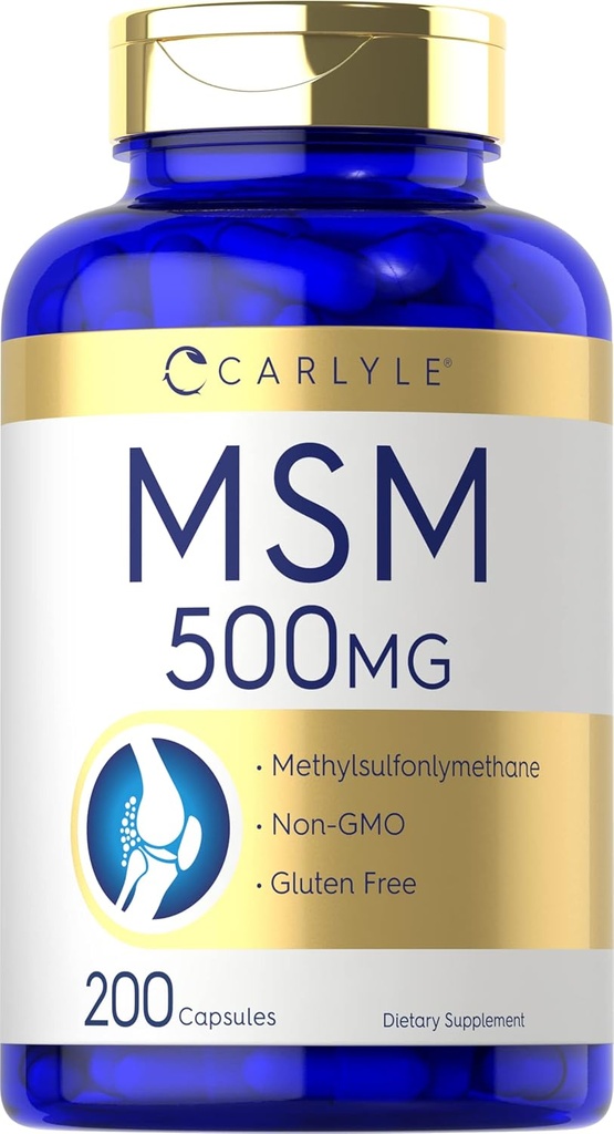 Carlyle MSM Supplement Capsules | 500 mg | 200 Count | Non-GMO & Gluten Free Formula | Metriksulfonylmethane