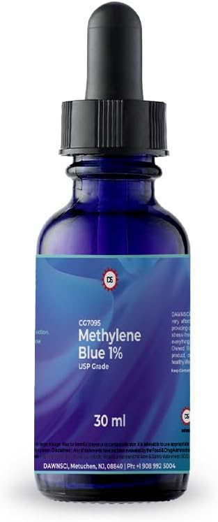 Methylene Blue %1 30 mL Glass Dropper botila |USP-Grade Methylthioninium Chloride Liquid | Garunaren funtzioa eta Osasun kognitiboa | No Formaldehyde