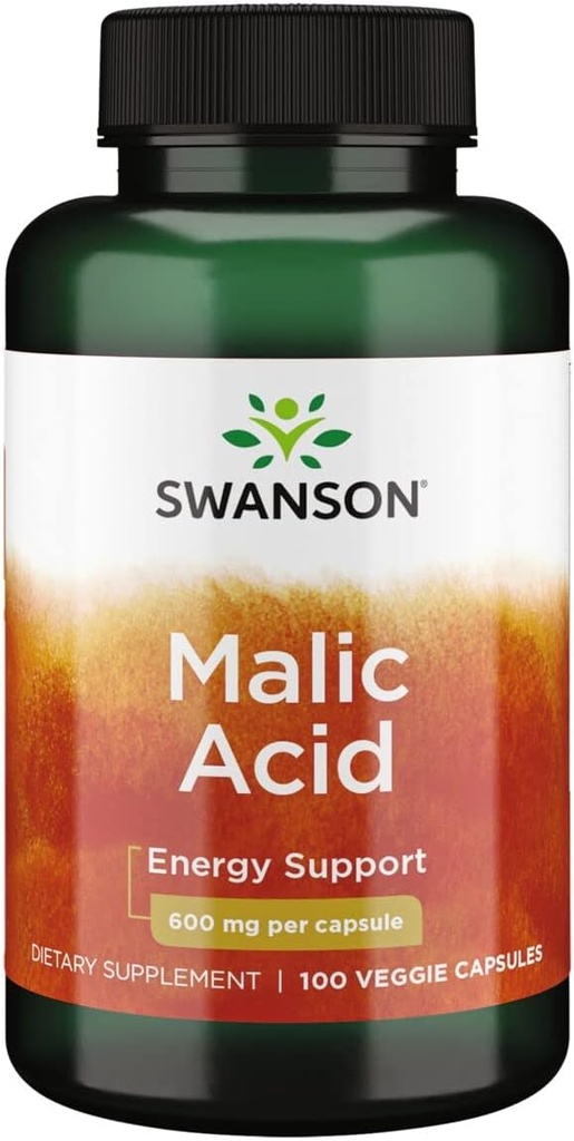 Swanson Malic Acid - Natural Supplement Promoting Cellular Energy Production - Supplement Formula to Help Nourish '&' Energizes Muscles - (100 Veggie Capsules, 600mg Each)