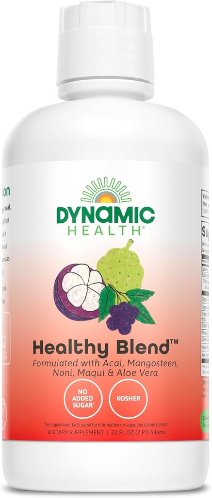 Dynamic Health Healthy Blend with Acai, Mangosteen, Noni, Maqui & Aloe Vera, No Additives, Immune System Support, Antioksydant, Vegan, Gluten Free, Non-GMO, 32 Fl Oz