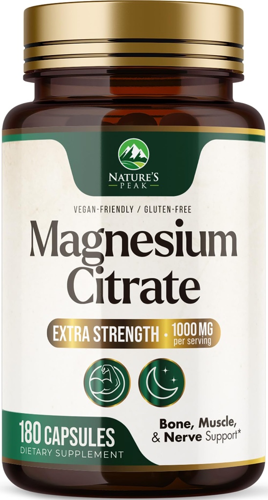 Magnesium Citrate Capsules - Max Absorption Magnesium Powder - Muscle, Bone, Nerve & Heart Health Support - Premium Formula is Powerful & Gentle for Women & Men - Bottled in USA - 180 Capsules