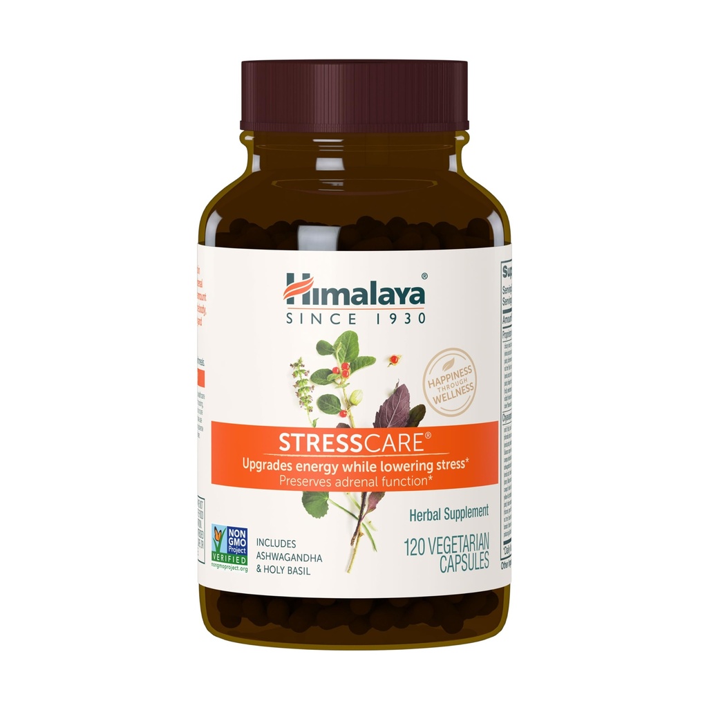 Himalaya StressCare, 30 Day Supply - Herbal Adrenal Support for Calming Relaxation, Stress Relief, Energy Support and Occasional Sleeplessness - Vegan, Non-GMO, Gluten Free, 120 Capsules