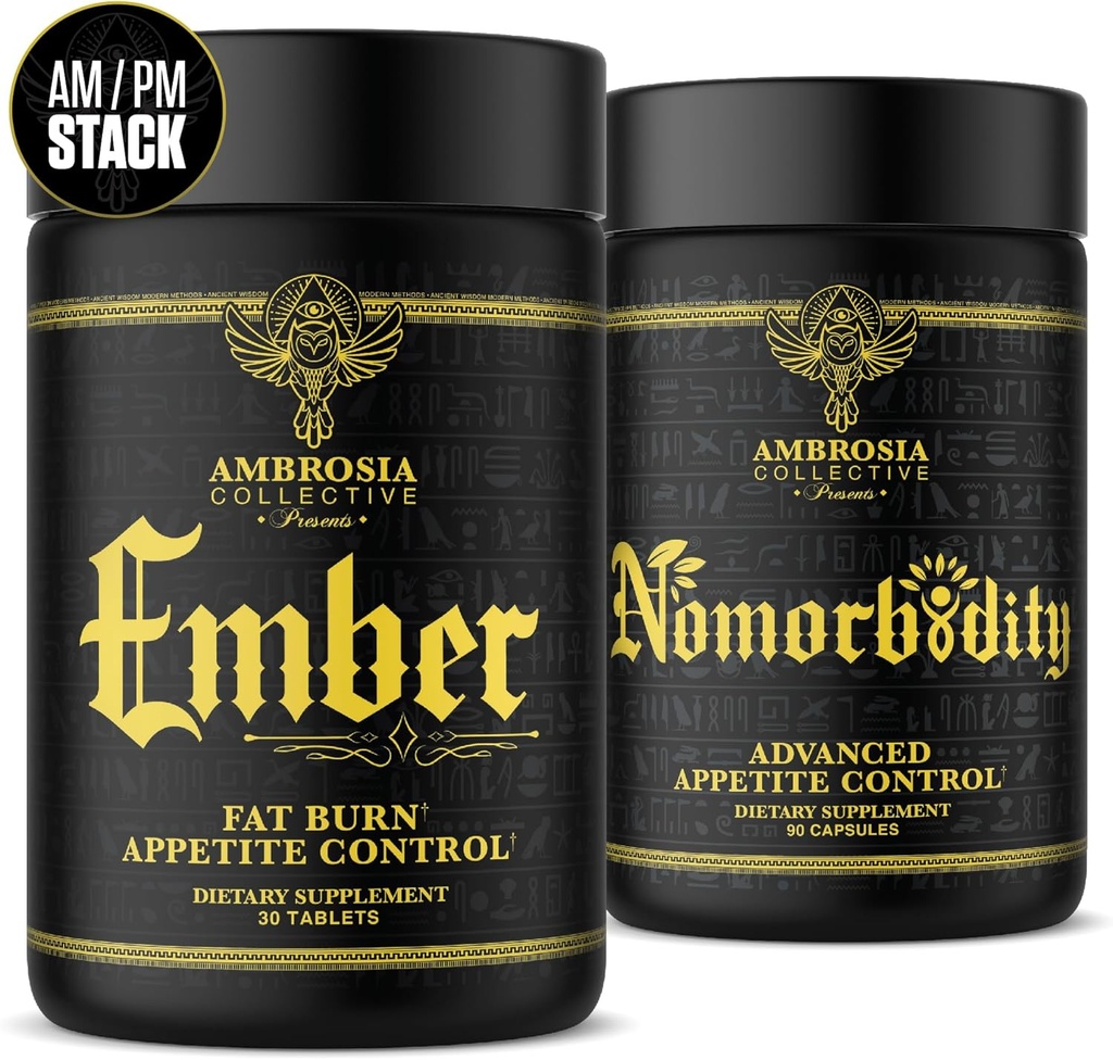 Ambrosia Nomorbidity Advanced Appetite Control & Ember Thermogenic Fat Burner | 강력한 Hunger Management, Appetite Support & Fat Burning System with KSM-66 Ashwagandha, Garcitrin, CapsiMaxTM, 아프리카