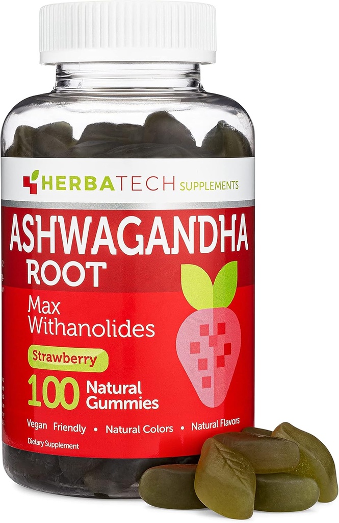 Qadınlar və Qadınlar üçün Ashwagandha Gummies - Güclü 1,500mg Formula (100 Gummies) 3% Daxili, Calming və Herbatech Ekspertlər üçün Kortisol Bloker