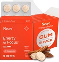 NeuroGum Energy & Focus Gum (54 Count-6 Pack, Cinnamon) | 40mg looduslik kofeiin + L-Theanine + Vitamiin B12 & B6 + ksülitool | Suhkruvaba Nootroopne Kognitiivne Aju Performance Supplement