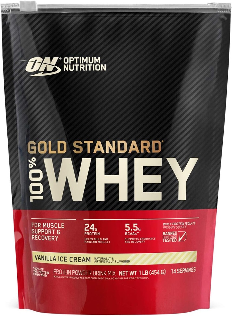 Nutrició òptima d'or 100% Whey Protein Powder, Vanilla Ice Cruam, 1 lliura (Paring May Vary)