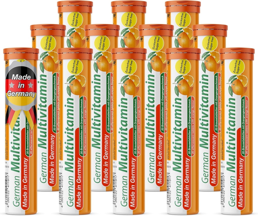 T&D nemecký Multvitamín 10 Vitamíny - 240 Vegánsky nápoj Šumivé tablety - Orange flavor - vyrobené v Nemecku