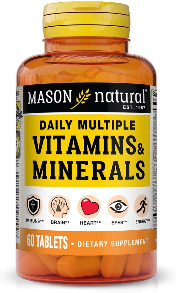 MASON NATURAL Täglich mehrere Vitamine mit Mineralien, 24 essentielle Nährstoffe für Gesamtgesundheit, 60 Tabletten