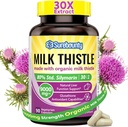 Organické mlieko Thitle, 9000 mg Equivalent, 30X Concentrated Seed Extract, 80% Silymarin, Liver Support Clease Detox, Mastné pečeňové doplnky, Non-GMO, No Gluten & Soy, 90 Veggie Caps, 3 mesiace dodávky