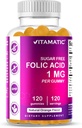 Vitamatisk Folsyre Gummies 1000 mg (1 mg) - en essensiell prenatal vitaminer for mamma og baby - vitamin B9-120 Vegan Gummies (1)