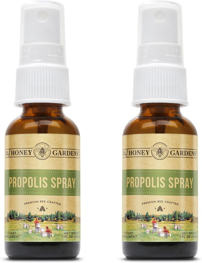 Honey Gardens Bee Propolis Throat Spray | koos apitherapy Toores mesi, lagritsa juur ja Usnea | 50 Servings | 1 Fl Oz | Pack of 2
