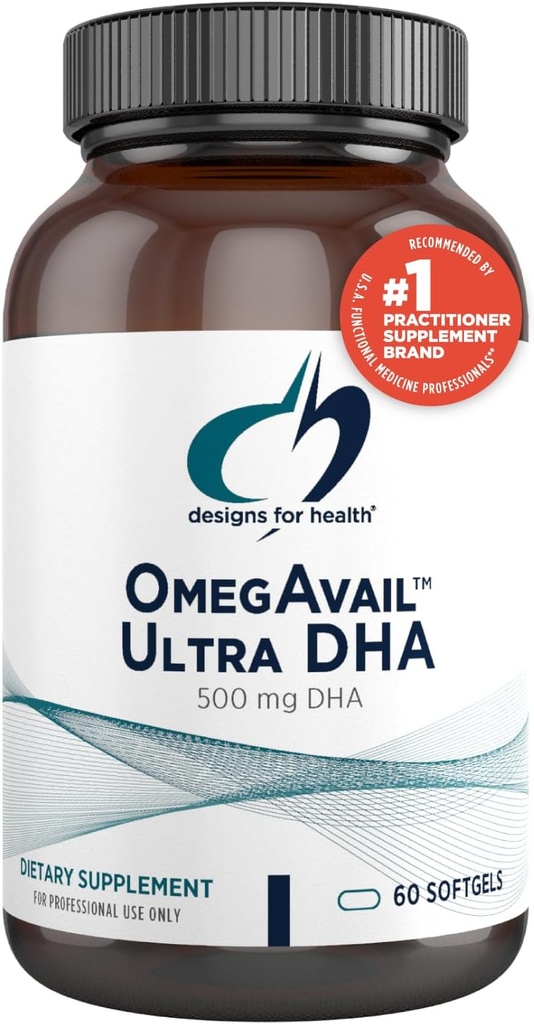 Egészségügyi tervezés OmegAvail Ultra DHA - erősen koncentrált DHA triglicerid halolaj, TG halolaj 500 mg DHA + 100 mg EPA - nem halas utóíz (60 Softgels)