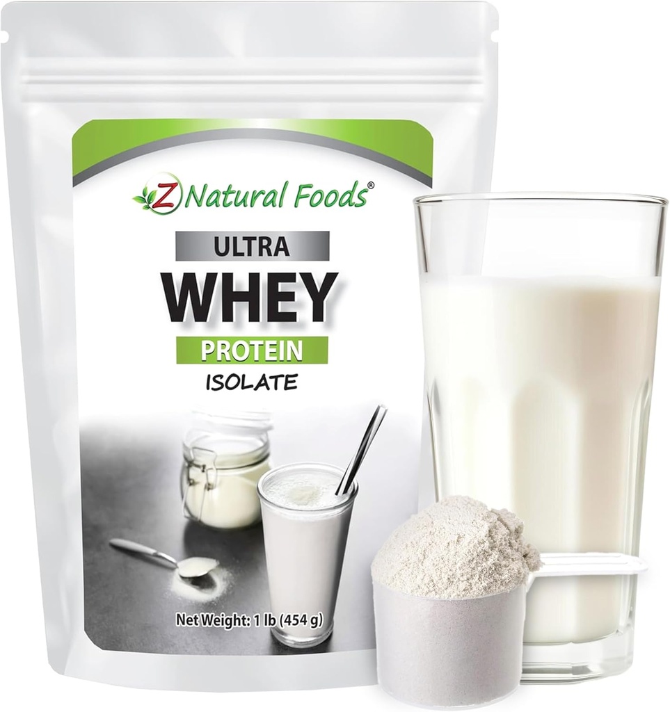 Z Natural Foods Ultra Whey Proteine Izolate Pulbere - Pure, Nearomate, Neîndulcite Pulbere de proteine - fără aromă Izolat cu proteine vitale pentru fitness, nutriţie sportivă, suport imun, 1 lb