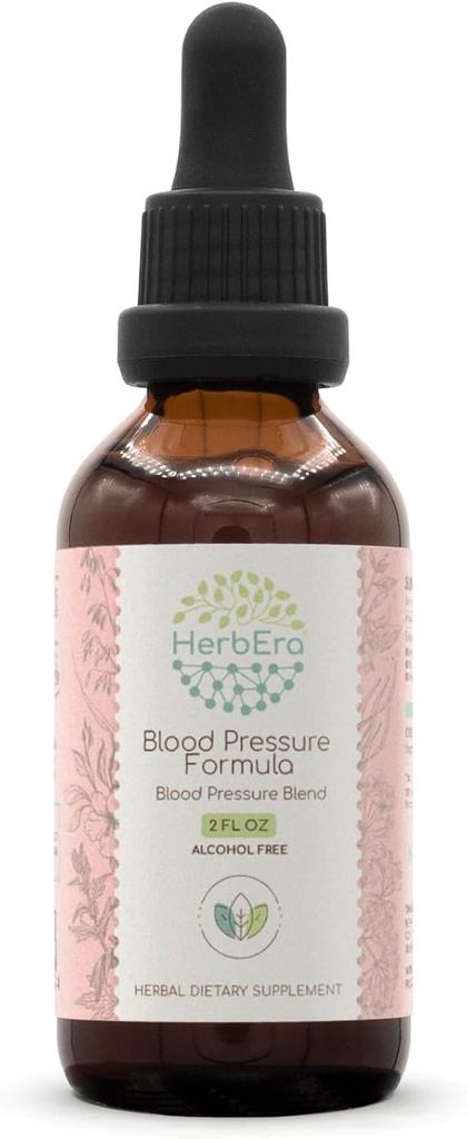 HerbEra Blood Pressure Formula B60 Free Extract Tincture: Hawthorn Leaf, Motherwort Herb, Cayenne Pepper, Hibiscus Flower, Spirulina. Presión arterial Blend 2 Fl Oz
