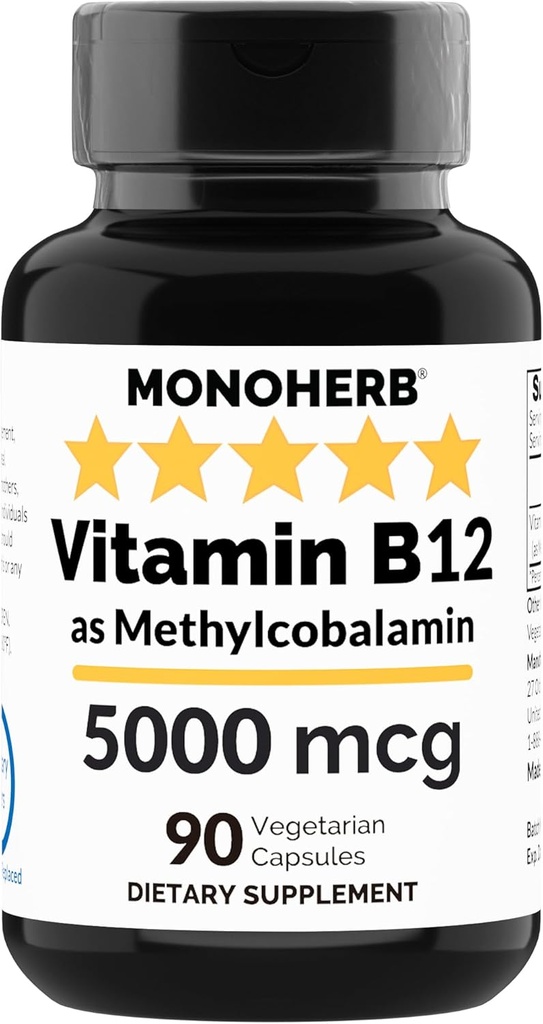 MONOHERB Vitamina B12 Methylcobalamin 5000 mcg - 90 capsule vegetariane - B12 Methyl