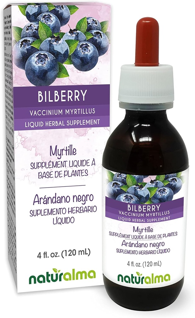 Naturalma Bilberry або Європейська Чорниця (Vaccinium myrtillus) Fruit Alcohol-Free Tincture - 4 fl oz Liquid Extract in Drops - трав'яні добавки - Vegan