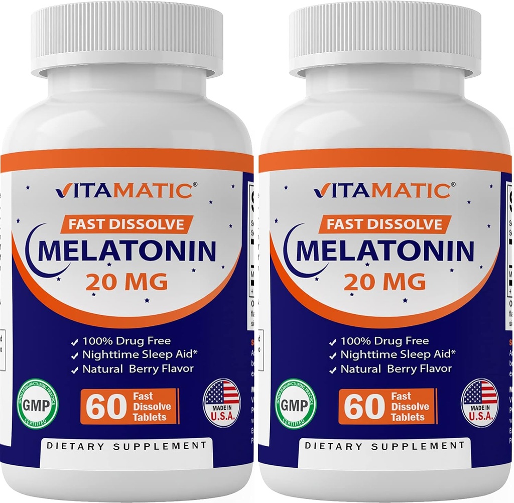 Vitamatic 2-Pack High Potency Melatonin 20 mg  по 60 Fast roftbeters Total Fast-Acting Sleep Support  пот