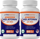 Vitamatic 2-Pack High Potency Melatonin 20 мг - 60 Fast Dissolve Таблетки Загальне Fast-Acting Sleep Support - Natural Berry Flavor Вегетаріанський