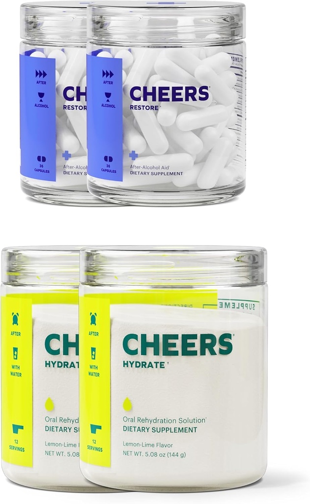 Cheers Classic Combo | שחזור + hydrote | Rehydrate & Feel Better After drink | DHM, L-Cysteine, B-Vitamins, Electrolytes | 12 Dos Each | Liver Support