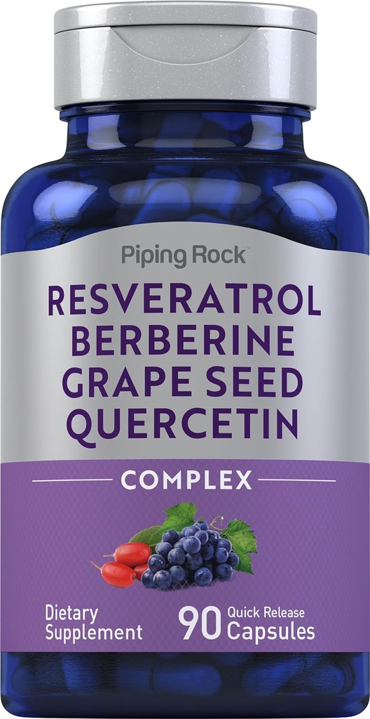 Piping Rock Resveratrol Berberine Hroznové semienko & Quercetin Complex 90 Kapsule 