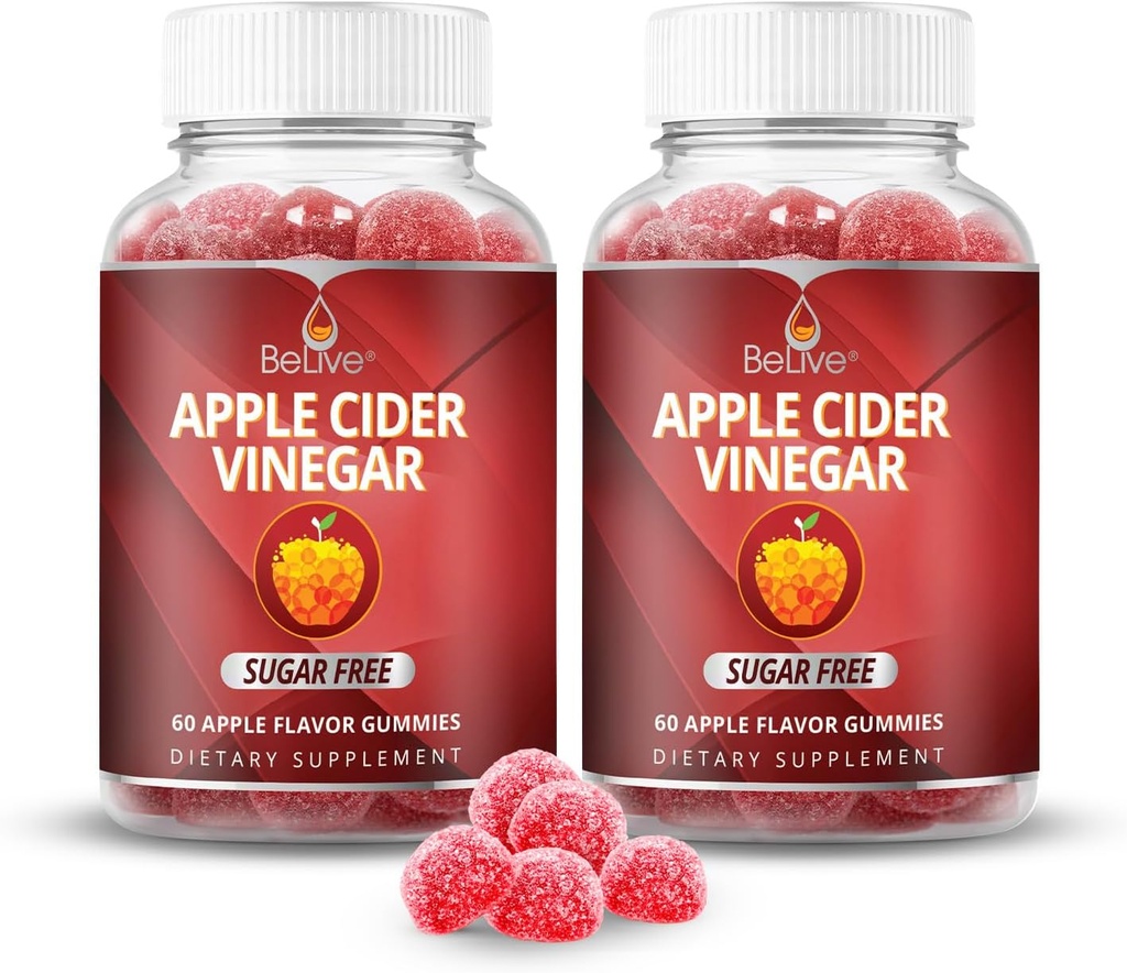 BeLive Apple Cider Vinegar Sugar Free Gummies – Great for Digestion & Healthy Diet - Gluten Free, No Glucose Syrup, ACV Gummies Alternative to Capsules & Drink (120 Ct) – 2 Pack