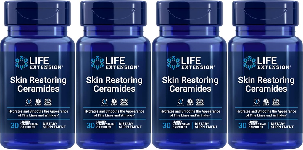 Life Extension Skin Restoring Ceramide, 30 flüssige vegetarische Kapseln (Pack von 4)
