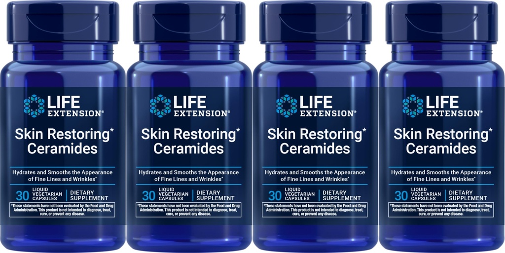 Life Extension Skin Restoring Ceramides, 30 Liquid Vegetarian Capsules (Pack of 4)