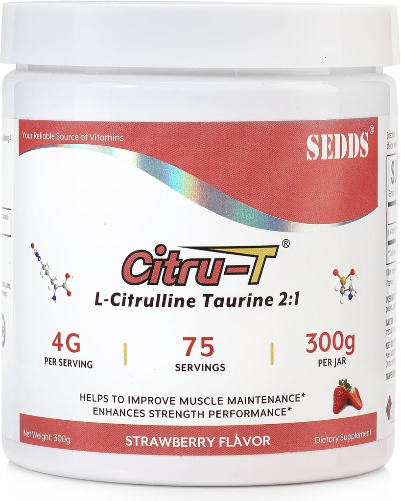 草莓味的L-Citrulline Taurine 2:1,L Citrulline Powder,Unforward Vegan Taurine Powder, 男女工作前运动营养,1 磅每罐粉