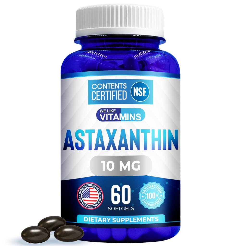 We Like Vitamins Astaxanthin 10mg Softgel - Highly Potent Astaxanthin Supplements from Haematococcus Pluvialis - Improves Eye, Joint, Skin Health & Energy Levels - 60 Count, 2 Month Supply