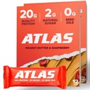 Atlas Protein Bar, 20g Protein, 1g Sugar, Clean Ingredients, 글루텐 프리 (Peanut Butter Raspberry, 12 Count (Pack of 2))