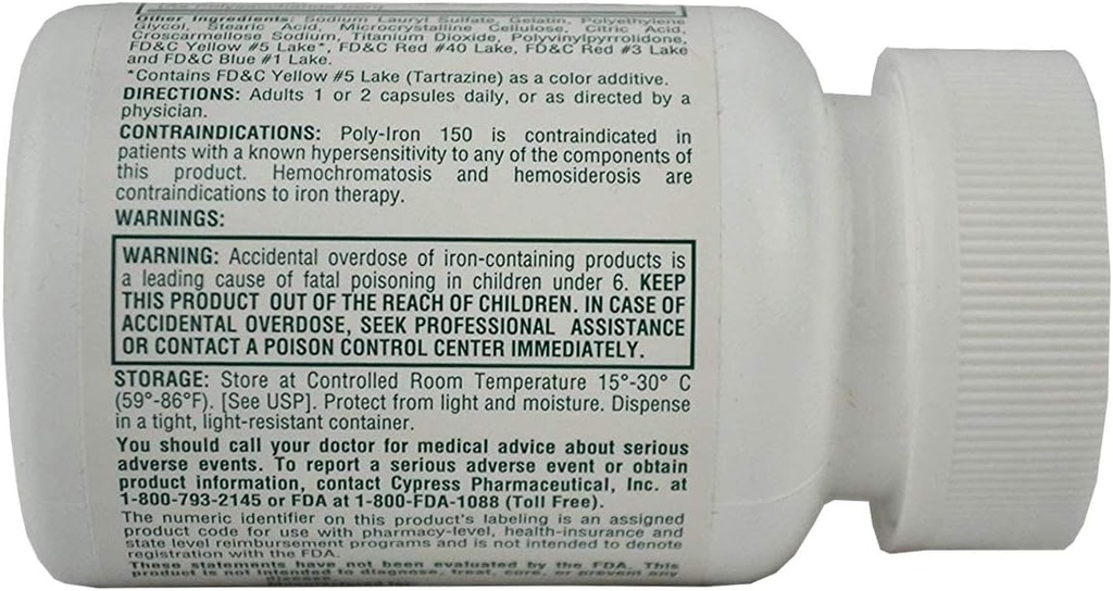 Poly-Iron 150 capsule Confronta a Niferex 150, 100 ea