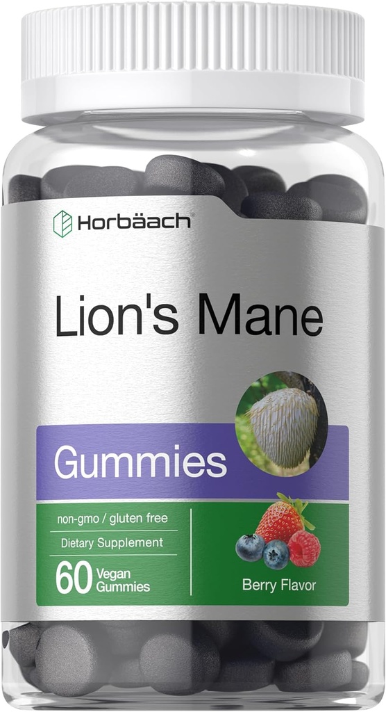 Horbäach Lion's Mane Supplement | 60 Vegan Gummies helduentzat | Ez-GMO eta Gluten Free