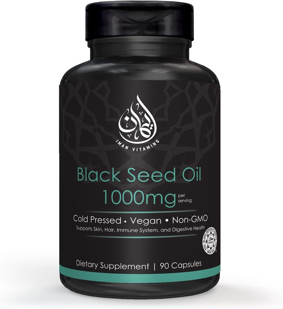 Halal Natural Black Seed Oil Kapsule 1000 mg Hladno stiskane, Vegan, Ne-GMO Nigella Sativa Kapsule, Gluten proste tablete 