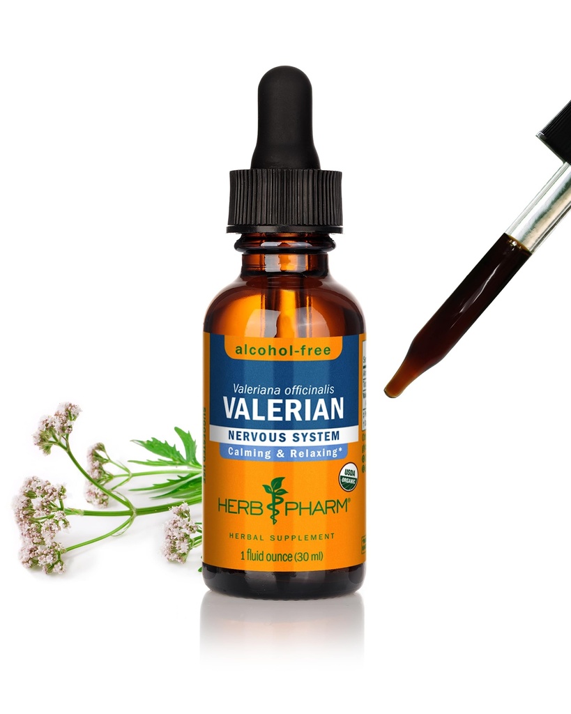 Herb Pharm Valerian Alcohol-Free Extract: Organic Liquid Glycerite for Sleep & Relaxation, Calming Nighttime Sleep Support Supplement for Adults, Sugar-Free, Up to 6 Week Supply, 1 oz