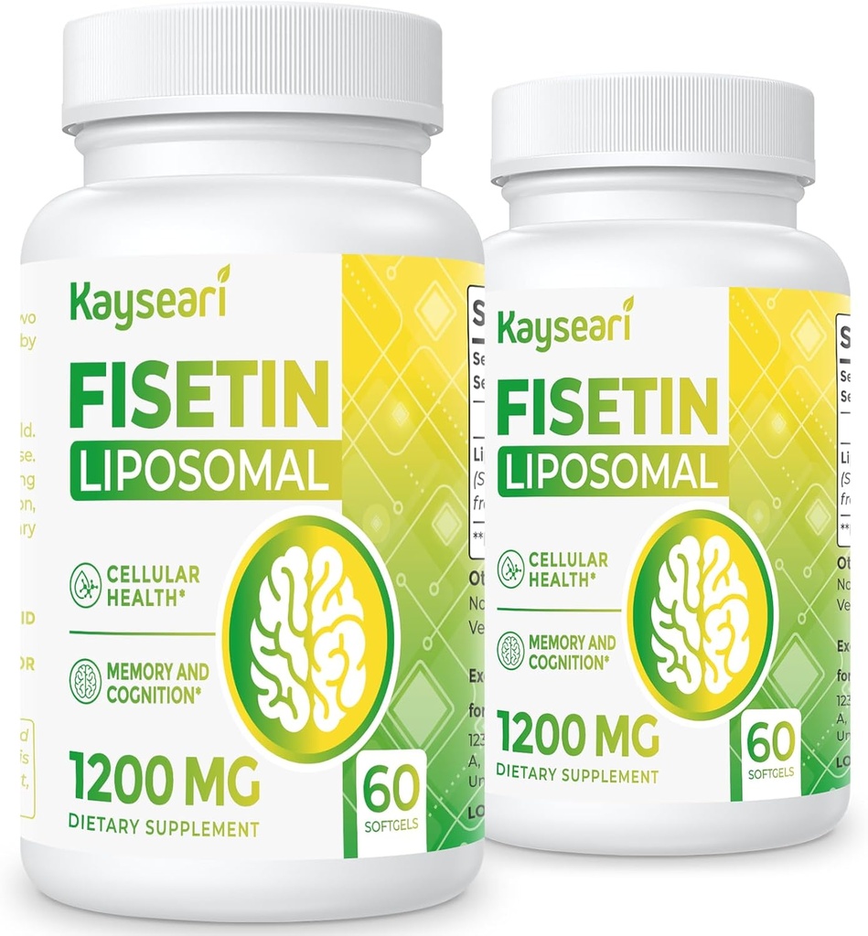 Fisetin 1200mg Liposomal Fisetin Supplements 98% Pure Fisetin Polyfenols Antioxidanter Immunity Health Aging Cognitive Support Non-GMO 120 kapslar