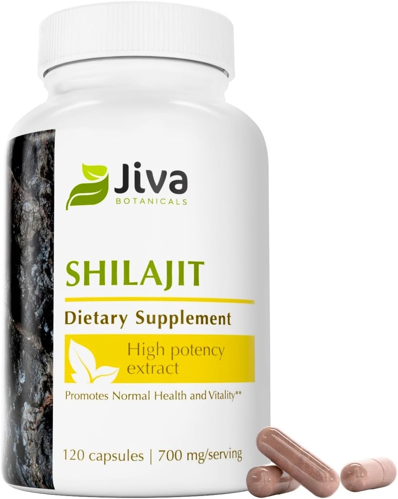Jiva Botanicals Premium Shilajit Supplement 700 mg - Shilajit Capsules Extract med mineraler, Fulvic/Humic Acid för Immune Support & Nomal Digestive Health - 120 Vegan Capsule (Pack of 1)