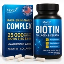 Biotin Collagen Keratin Supplement with Hyaluronic Acid - 25,000 mcg Hair Growth Vitamins for Men and Women - Thickness & Hair Loss Support Complex - Stronger Nails & Healthy Skin - 60 Capsules