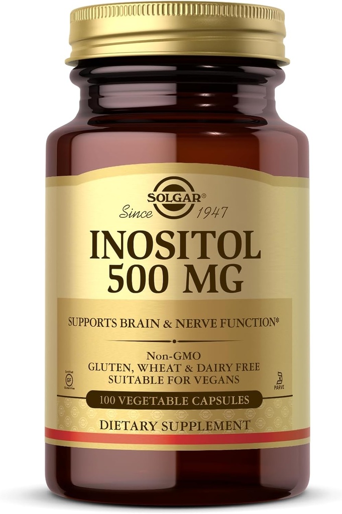 Solgar Inositol 500 mg - 100 Cápsulas Vegetais - Suporta Função Celular & Saúde do Cérebro - Vegan, Gluten Free, Leite Livre, Kosher - 100 Servings