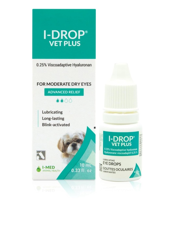 I-DROP VET PLUS: краплі для очей собак для домашніх тварин Змащений гострий / seasonal Сухі очі Покращений комфортний довгостійкий полегшення подачі заявки, потрібні, 0.25% Hyaluronan Multi дози пляшки 1 мл